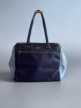 KATE SPADE Navy Sky Blue Leather Shoulder Tote Bag